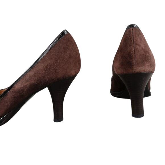 Sofft Shoes Womens 9.5 Pumps Heels Leather Fashion Peep Toe Classic Brown Bow - Picture 7 of 15